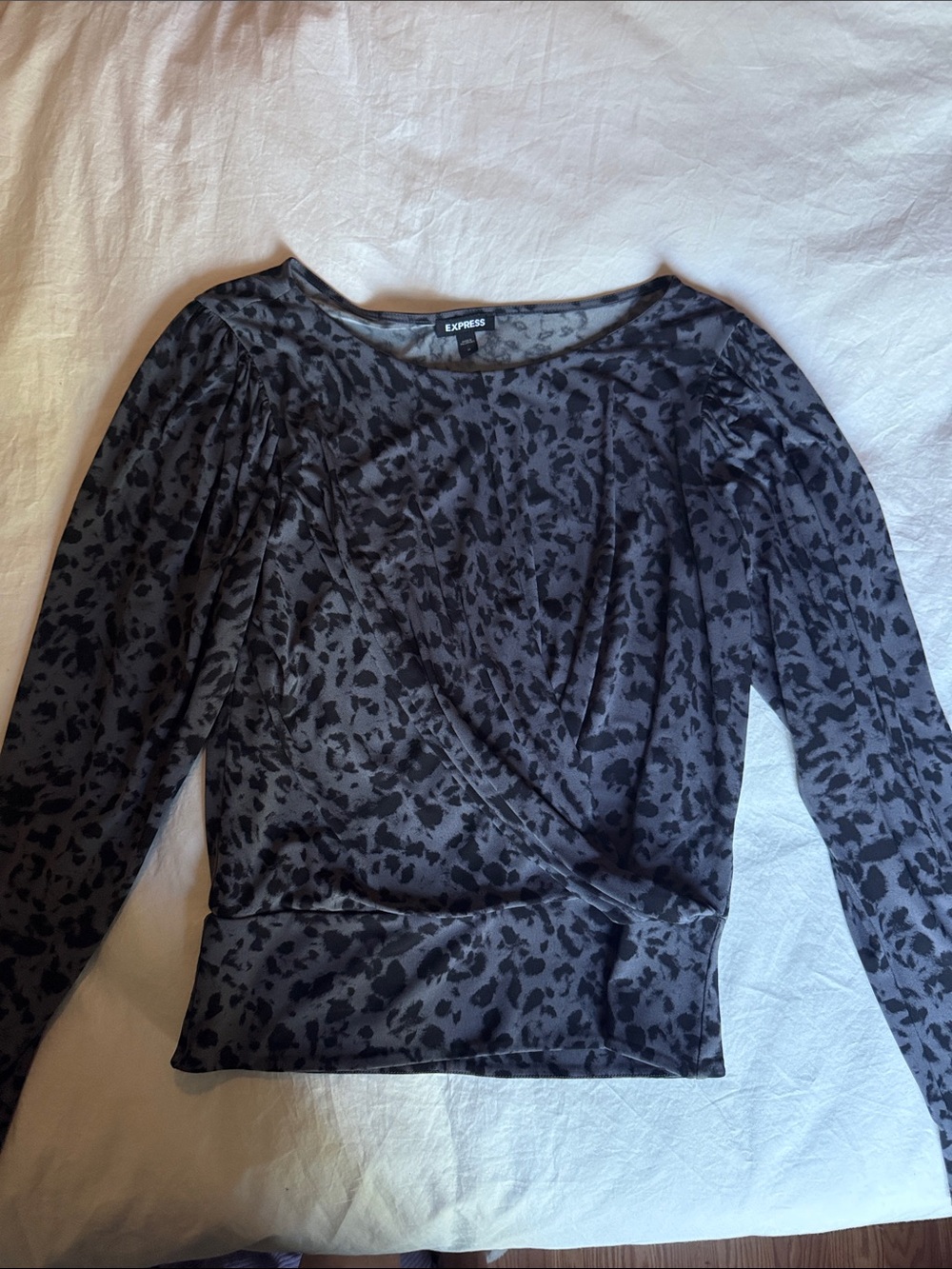 Express Black Animal-Print Long Sleeve Blouse